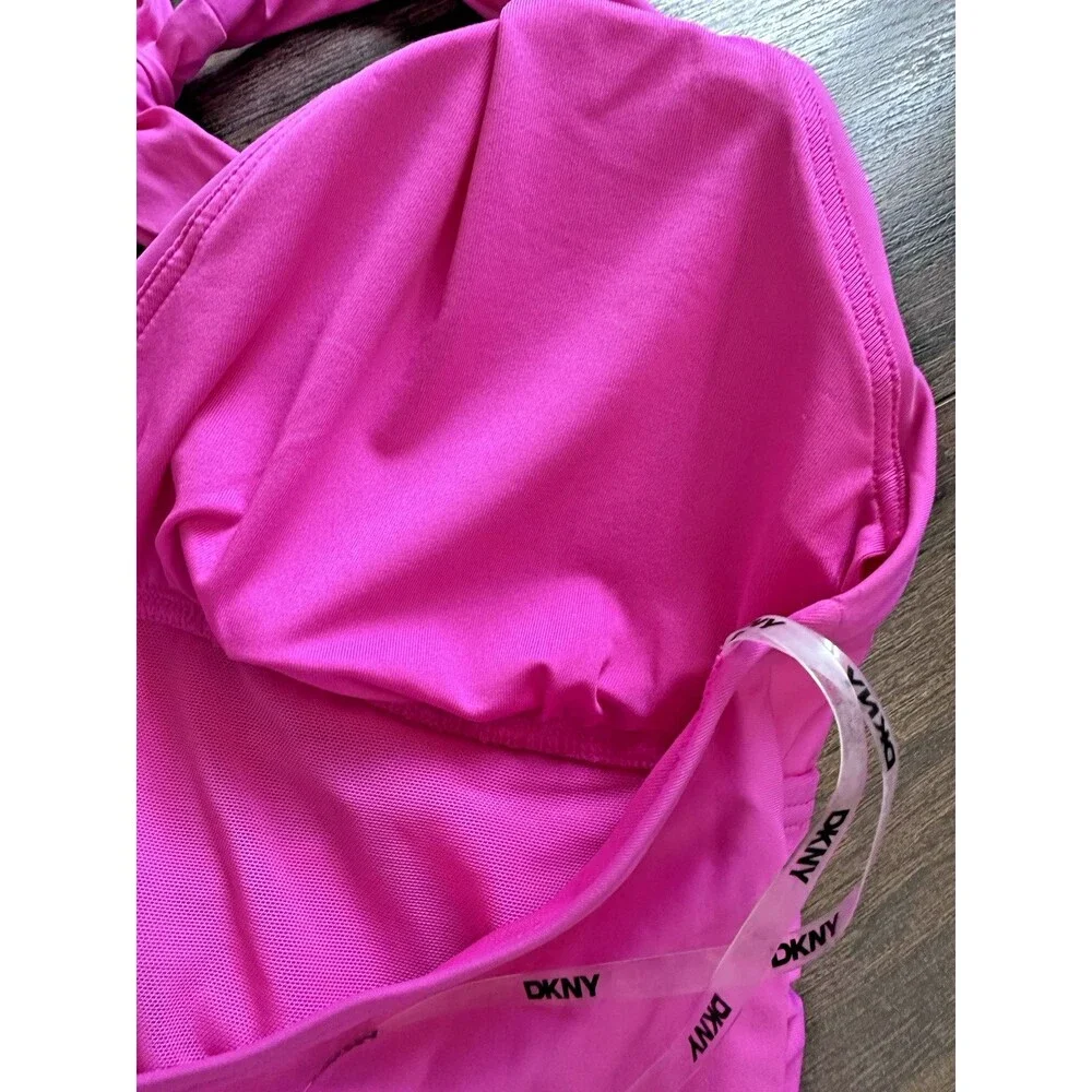 DKNY Women's Tie-Back Halter-Style Plunge neckline one piece swimsuit Pink L - Picture 9 of 9